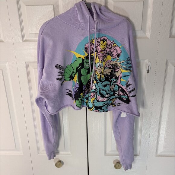 Marvel Avengers Cropped Hoodie Lavender Graphic Sweatshirt Size 3X - Picture 1 of 4
